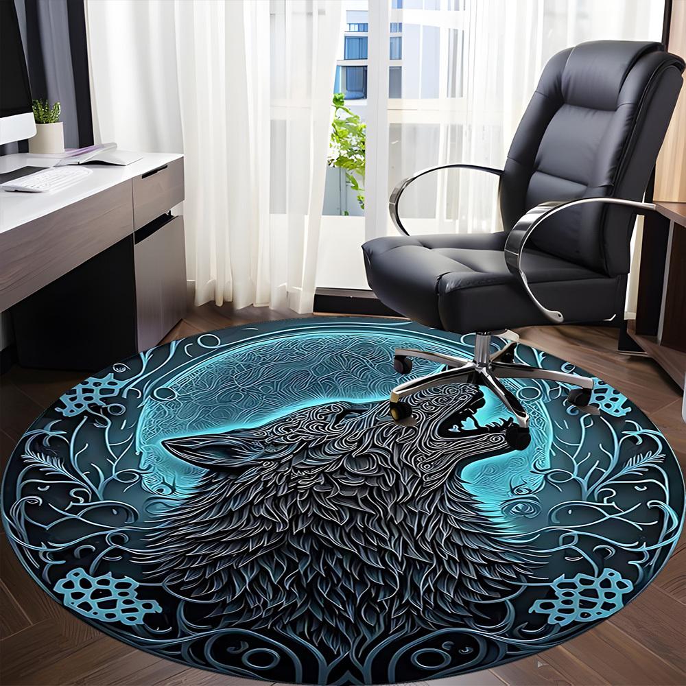 1pc Wolf Moon Office Round Area Rug, Under Office Chairs Bedroom Living Room Home Decor, Room Deco