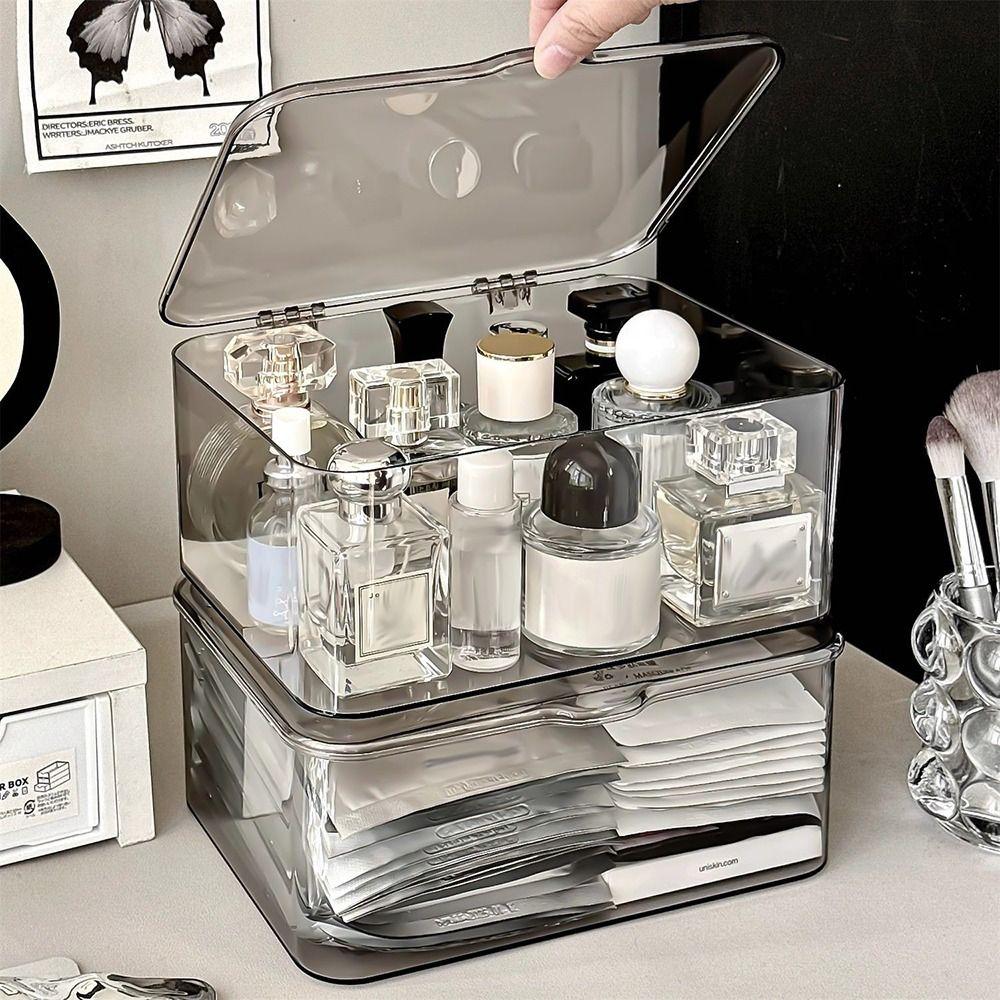 Acrylic Desktop Mask Storage Box Dust-proof Large Capacity Cosmetic Storage Case with Cover Transparent