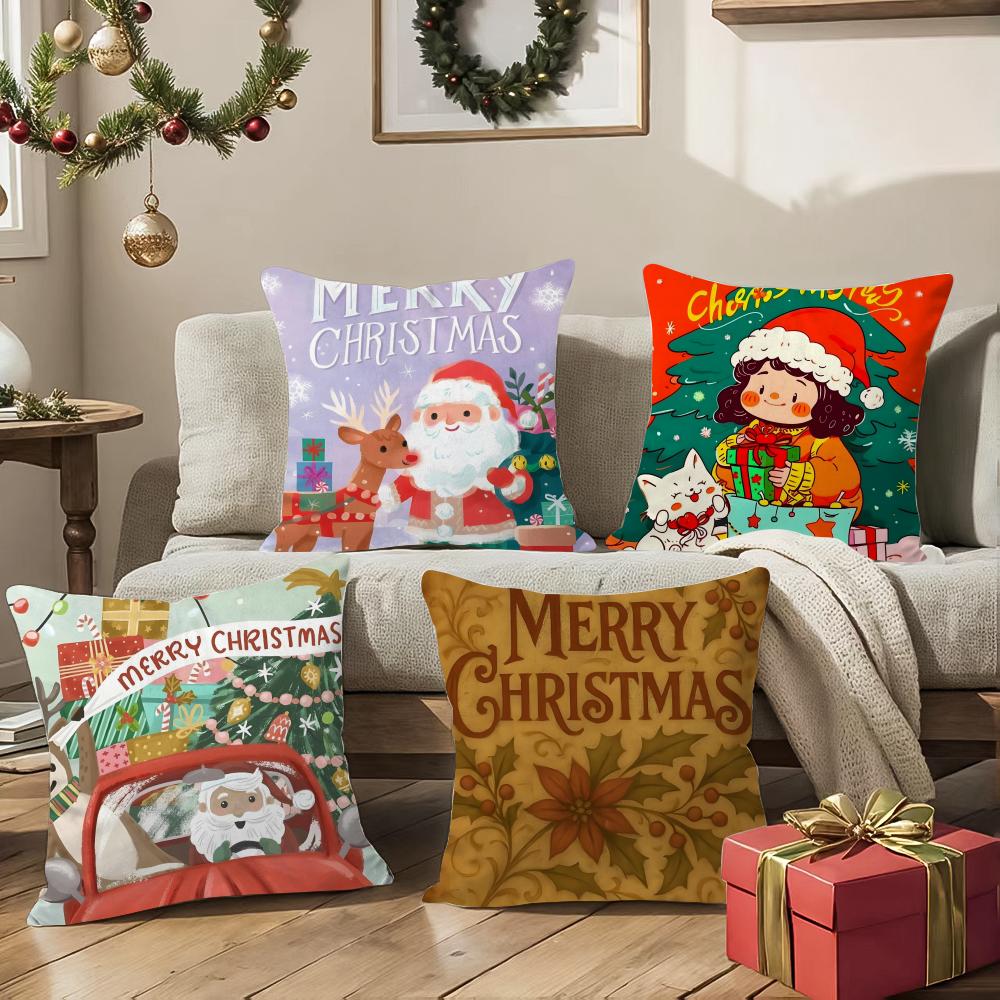 Warm Christmas Cartoon Decorations Third Pillow Case Silky Short Plush With Invisible Zipper Dustproof Sofa Cushion Cover