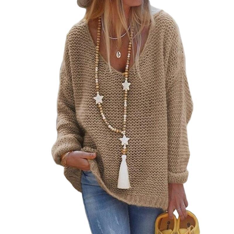 Herbst und Winter Damen Pullover Strickwaren V-Ausschnitt Langarm Strickoberteile Pullover