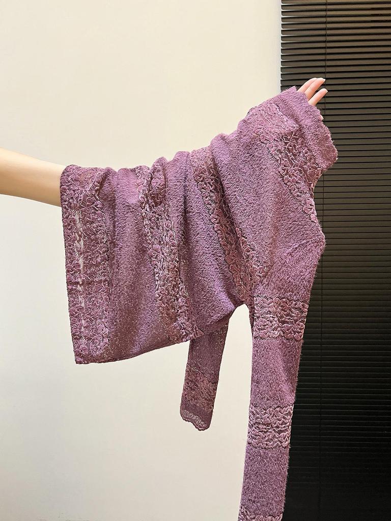 Gradient Lace High-Neck Long Sleeve Top - Chic Autumn/Winter Layering Cover-up