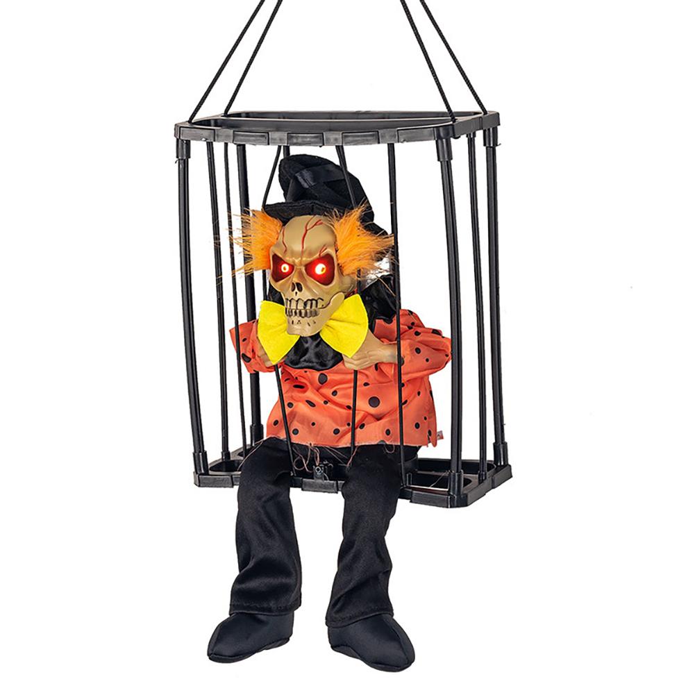 Halloween Hanging Ghost Toy with Motion Sensor & LED Eyes Scary Prisoner Cage Ghost Battery Voice Activated Eerie Screams Zombie Decoration