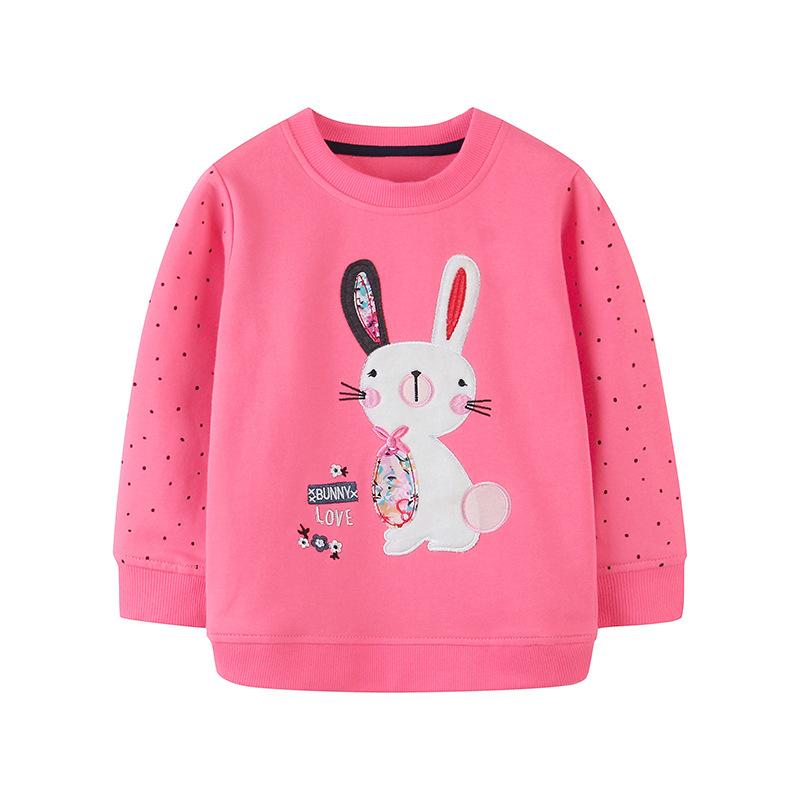 Girls Long Sleeve Hoodless Sweatshirt Cartoon Rabbit Embroidery Casual Top