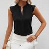 Summer new v-neck sleeveless lace solid color women's T-shirt elegant vacation style