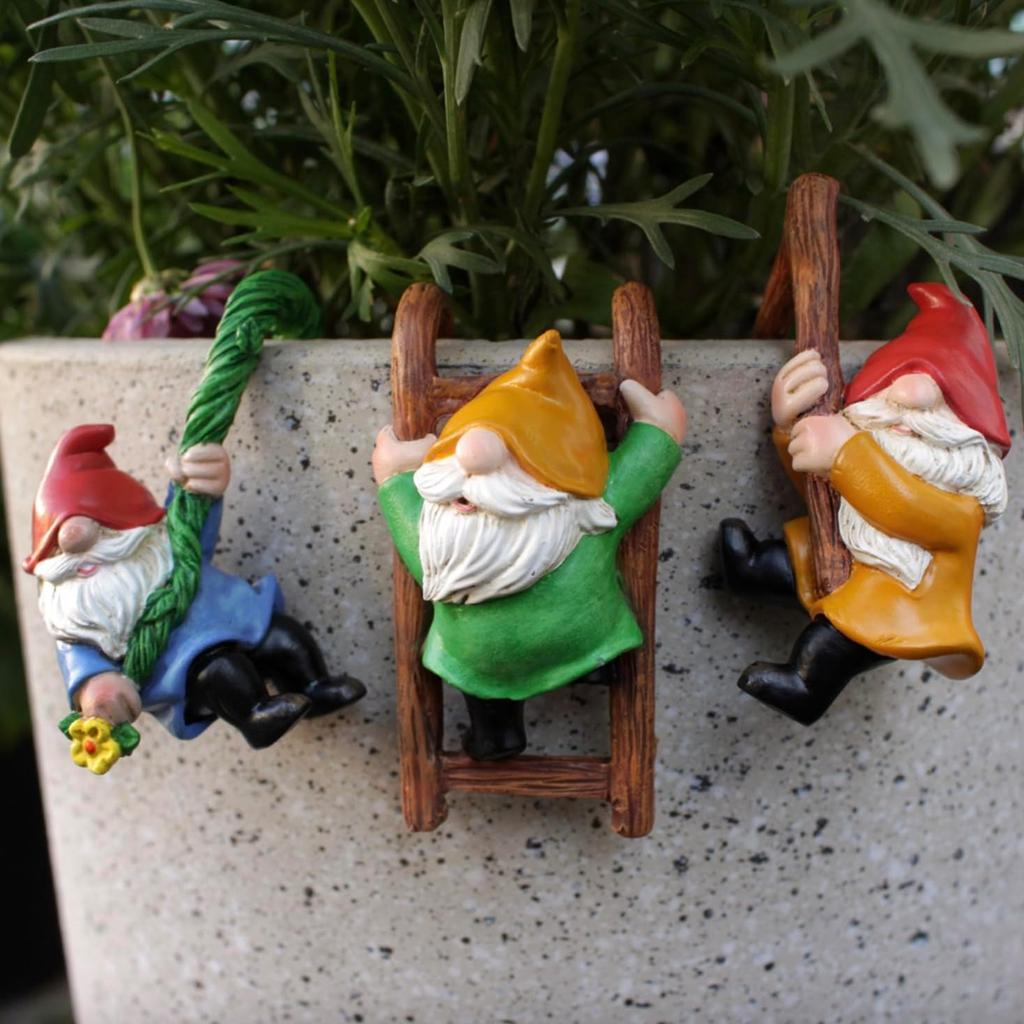 3Pcs Gnomes Set Decor, Miniature Flower Pot Figurines Statue for Fairy Garden Desk Ornament Yard Dwarf Office Window