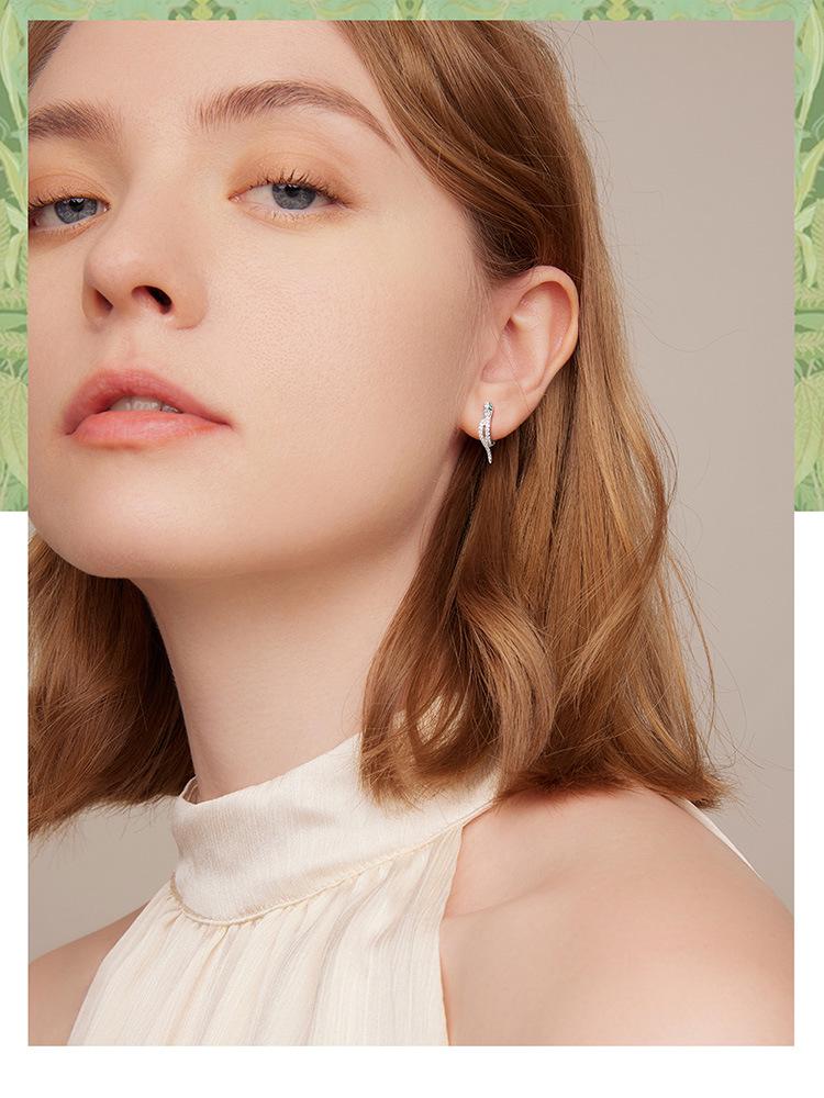 Sterling Silver S925 Snake Earrings with Platinum-Plated Zircon (Model: BSE669)