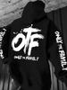 Moletom Esportivo Hip-Hop Tribe Masculino, Estilo Tinta Salpicada Logo OTF E Lema da Família Gráfico Traseiro Impresso em Ambas as Mangas, Pulôver Hip Hop Tendência para o Dia a Dia