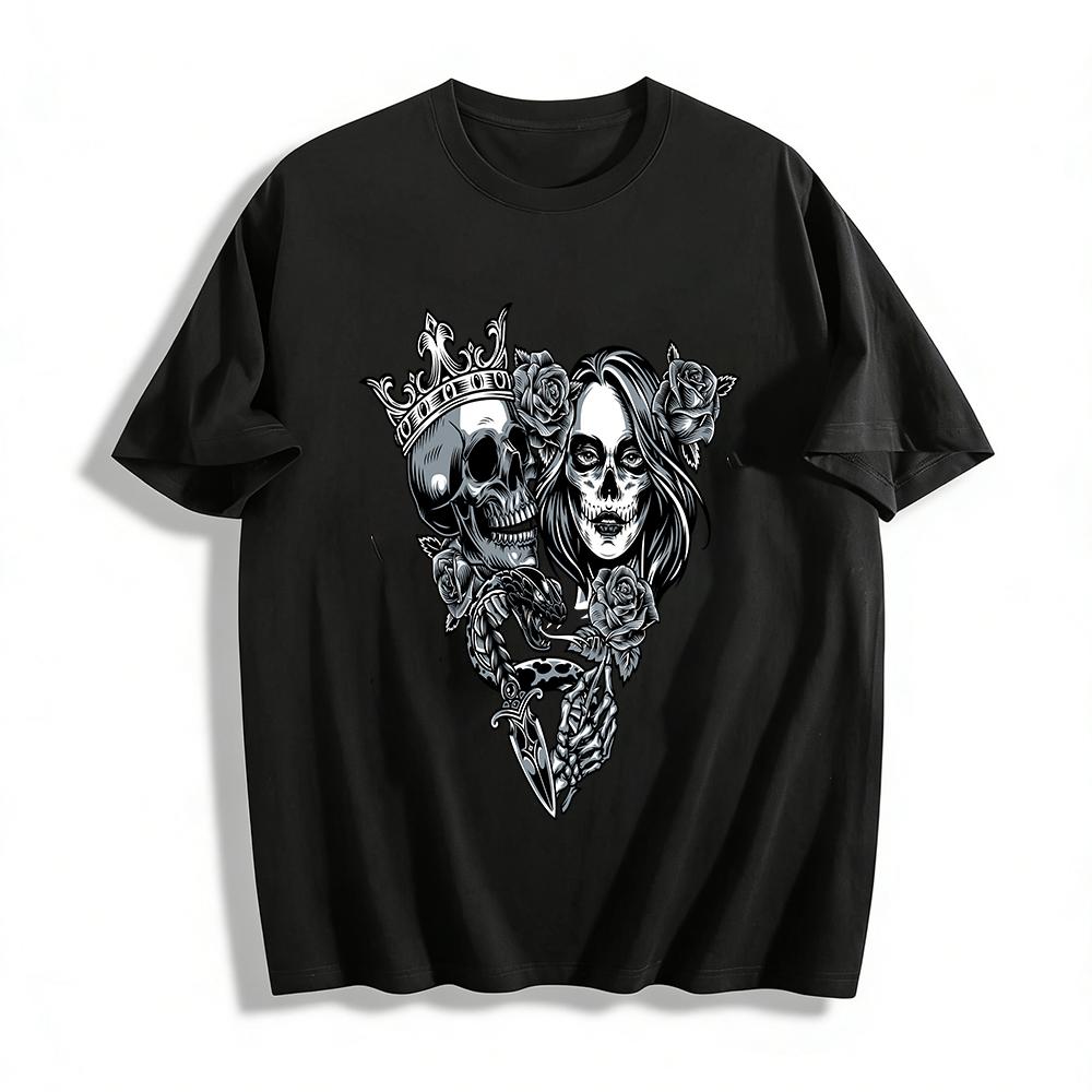 Dark Crown Skull Rose Snake Girl Print Trendy Casual Unisex Top Pure cotton T-shirt XXS