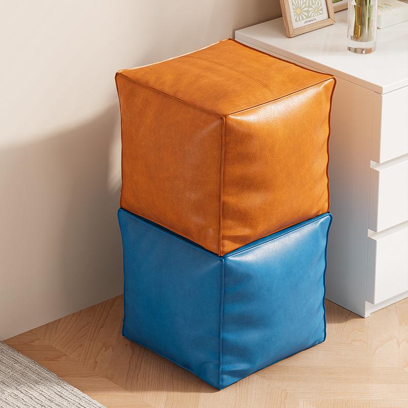 Skórzany marokański puf: Puf z funkcją przechowywania do salonu, Podnóżek do sofy, Stojak na nieużywane ubrania, Stołek do wykuszowego okna