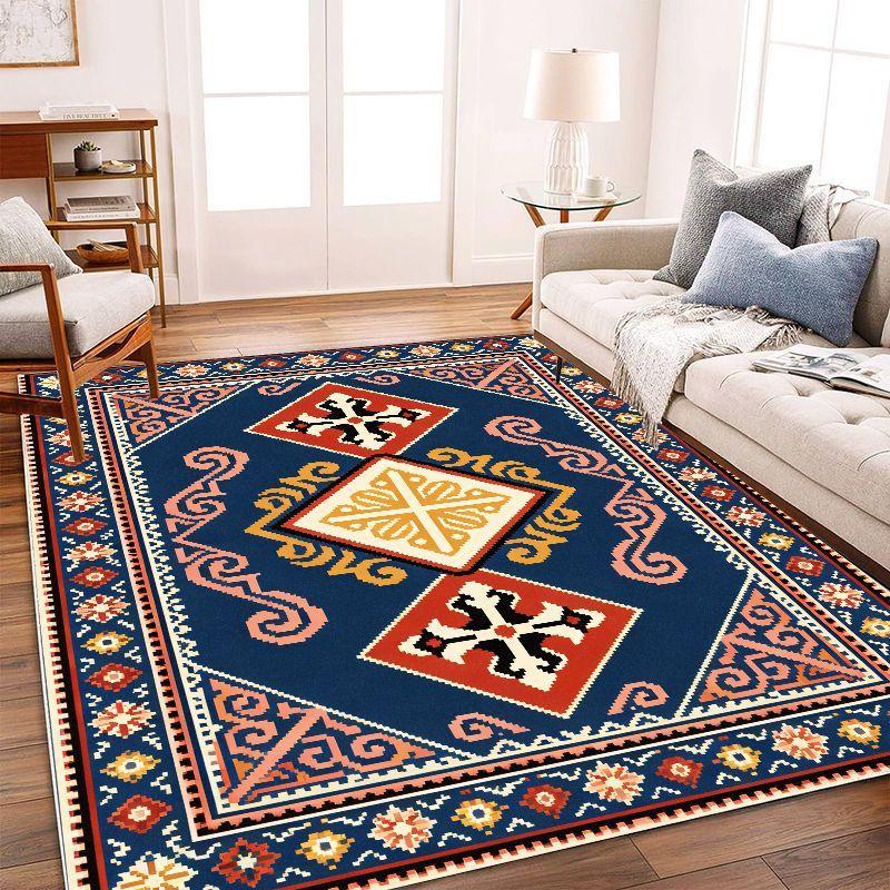 Moroccan Tribe Diamond Geometric Area Rug Non Slip Stain Resistant Floor Carpet for Living Room Bedroom Study Retro Home Decor
