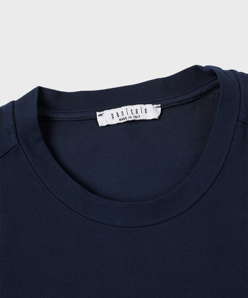 PANICALE Shoulder Patch Round Cotton T-Shirt [Navy]