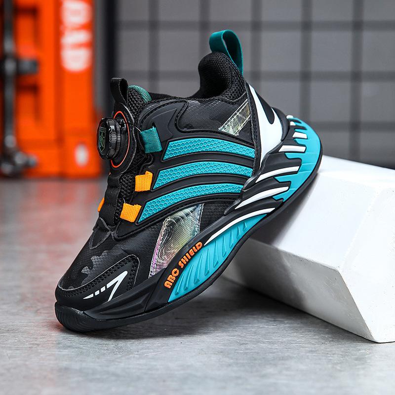 

2025 spring new leather surface rotating button boys basketball shoes classmates non-slip shock-absorbing sports shoes boys shoes 39 озеро синий