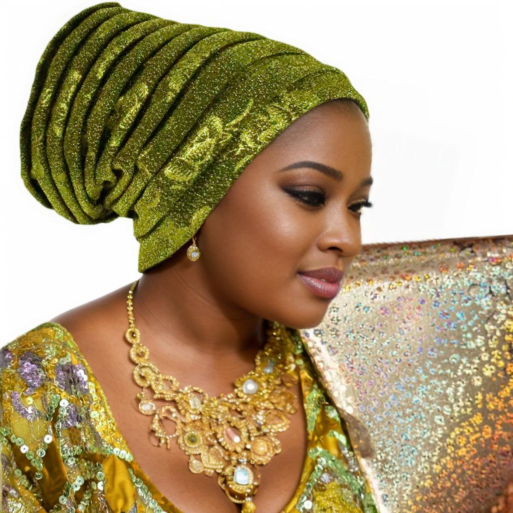 Glitter Pleated Women's Head Wraps Bonnet African Turban Cap Muslim Headscarf Bonnet Turbante mujer