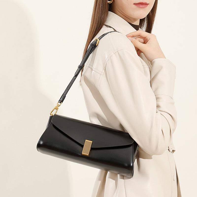 Women's Bag Designer Genuine Leather Women Shoulder Bag High Quality Baguette Handbags Female Rectangular Crossbody Bags