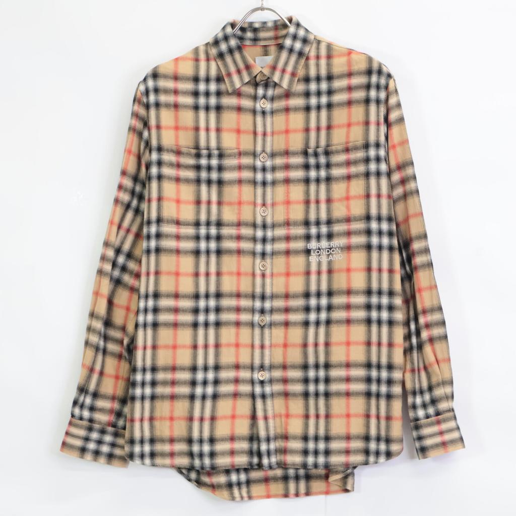 Burberry 21AW 8036773 Logo Embroidered Check BD Shirt Tops S beigeUsed