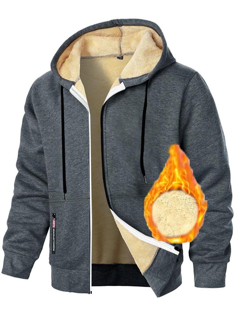 Men's Fleece-Lined Zip-Up Knitted Cardigan - Thickened for Autumn/Winter
