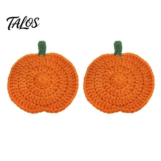 Crochet Pumpkin Cushion Handmade Coasters, Soft Polyester Coffee Mats, Decorative Fall Coasters Autumn Themed Farmhouse Dining Accessories for Kitchen