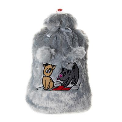 Dogs Grey Hot Water Bottle with Soft Plush Cover, 2 L.
