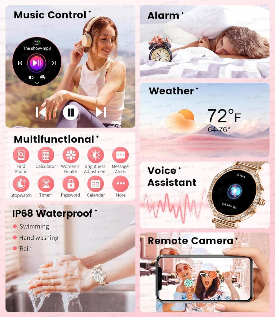 New Luxury Diamond Smart Watch For Women 8mm Ultra Thin Body Bluetooth Call Heart Rate IP68 Waterproof Smartwatch Rose Gold