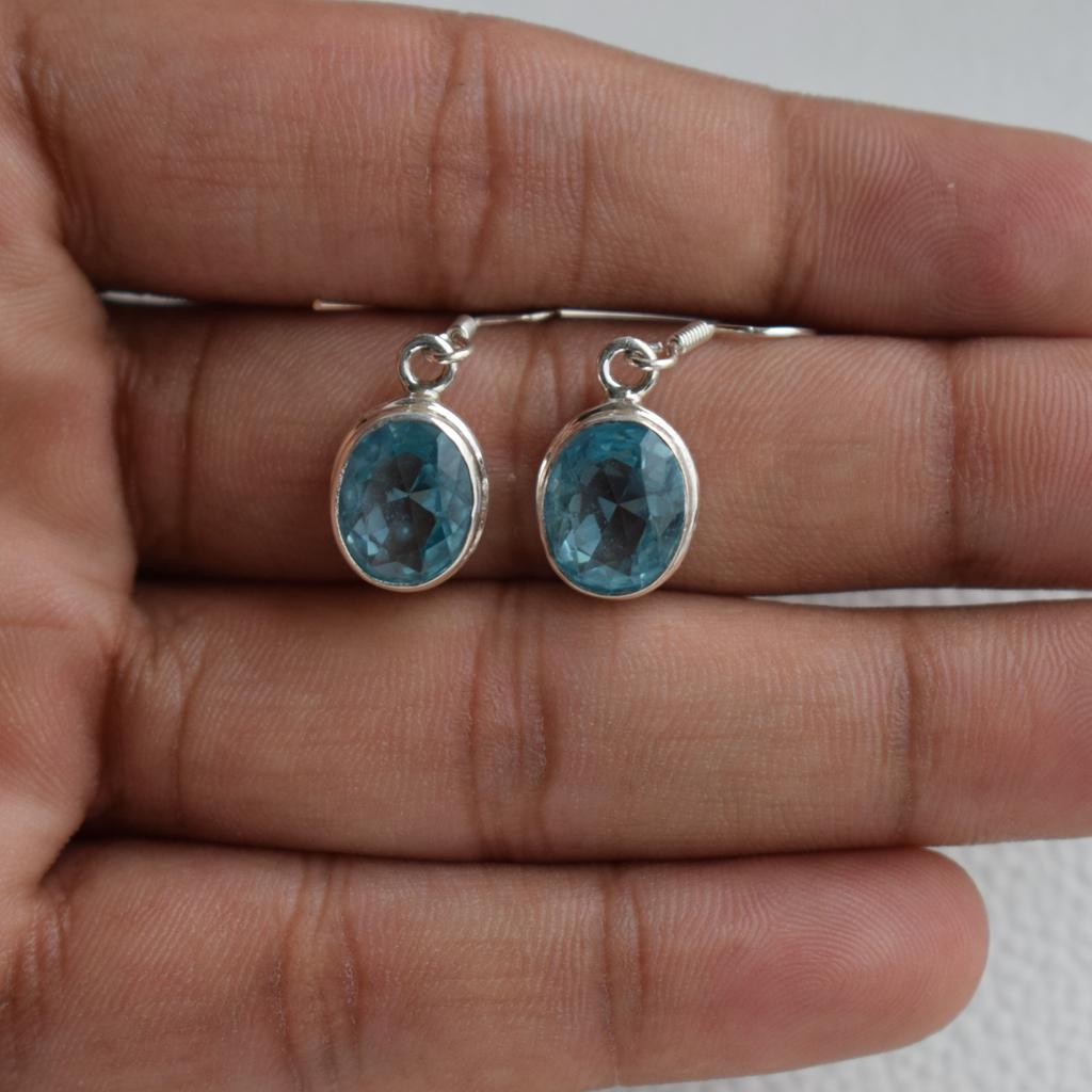 Blue Topaz Earrings, Natural Topaz Earring, 925 Sterling Silver Handmade Earrings, Oval Gemstone Earrings, Birthday Earring