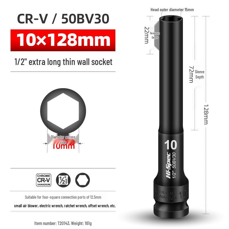 Extended Thin-Walled Hex Deep Impact Socket 8mm for Electric Wrench