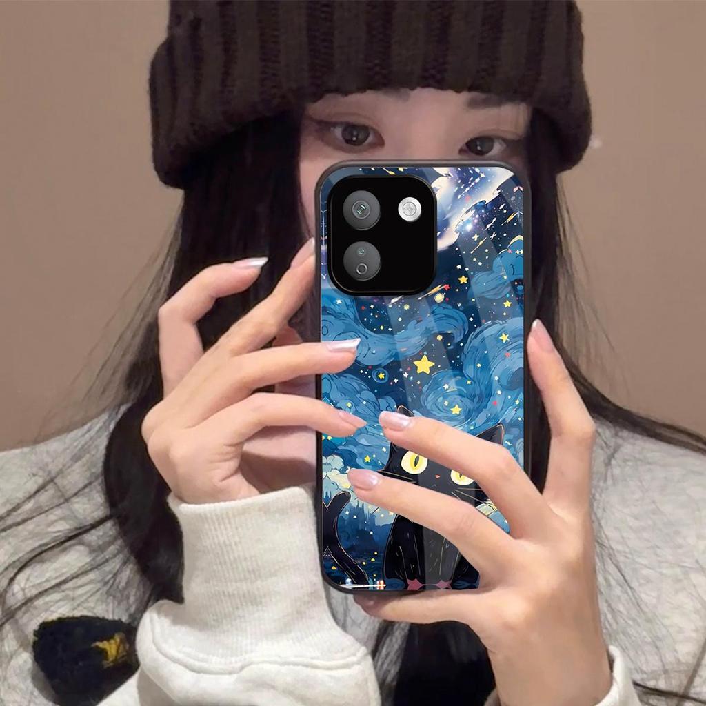 Case for Xiaomi Redmi Note 17 Pro Max 5G Anime Black Cat Starry Cloud Print Phone Cover Acrylic Hard Back Shell With Flexible TPU Edge