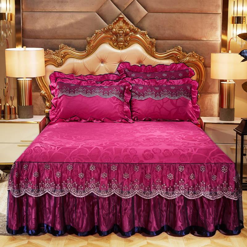 Velvet Lace Bed Skirt European-Style Embossed Bedspread Non-Slip Protective Cover Autumn and Winter Warm Bedding