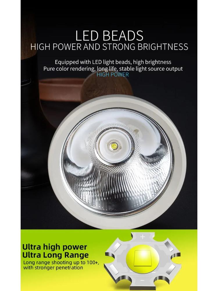 Powerful LED Strong Light Flashlight Aluminium Alloy Torch Imitation Wood Grain Built-in Battery Outdoor Waterproof Camping Lamp