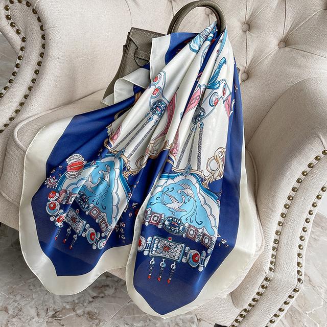 90cm *90cm Design Scarf Lady Shawl Printed Silk Felt Headscarf Scarf Lady Headscarf Square Scarf Lady Wrap Scarf 2021