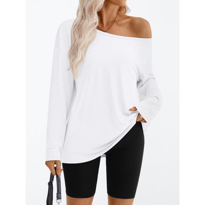 Women S Color Block Off Shoulder Hooded Long Sleeve Casual Sports T Shirt