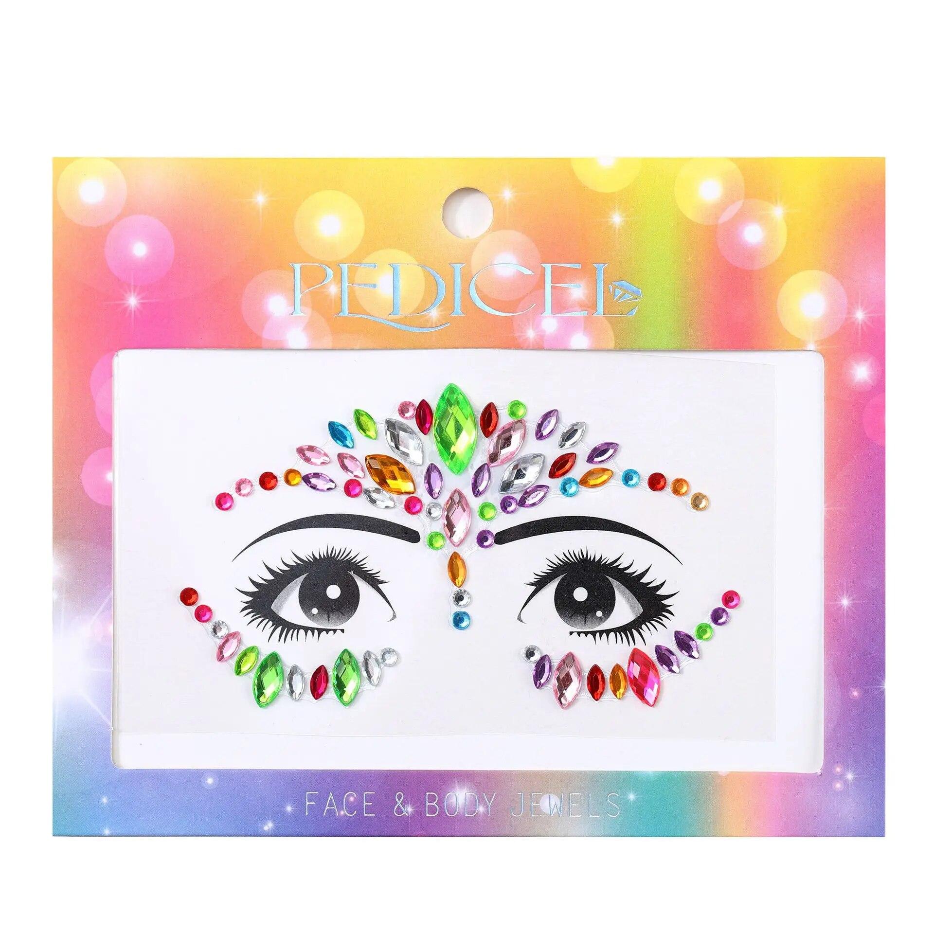 

Барвистий дитячий макіяж Наклейки на обличчя Кристал Діаманти Дорогоцінне каміння Дівчата Жінки Свято Блиск Вечірка Самоклеючі очі Татуювання обличчя