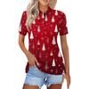 Dámská móda Ležérní klopa Krátký rukáv Vánoční potisk Košile Dámské knoflíkové topy