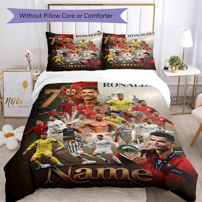 Messi Cristiano Ronaldo Football Star Personalized Name Bedding Set,Cozy Bed Linen for Teen Boys Bedroom Decoration,Perfect Birthday Gift,Washable Duv