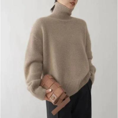 Pullover Women Solid Turtleneck Sweater Long Sleeve Loose Top Autumn Women's Clothes Elegant Warmth Pullover Oversize Knit