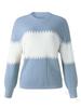 Contrast Colour Striped Knitted Sweater for Women Bell Sleeves Top Women's Round Neck Luxurious Relaxed-fit Slimming and Versatile Top