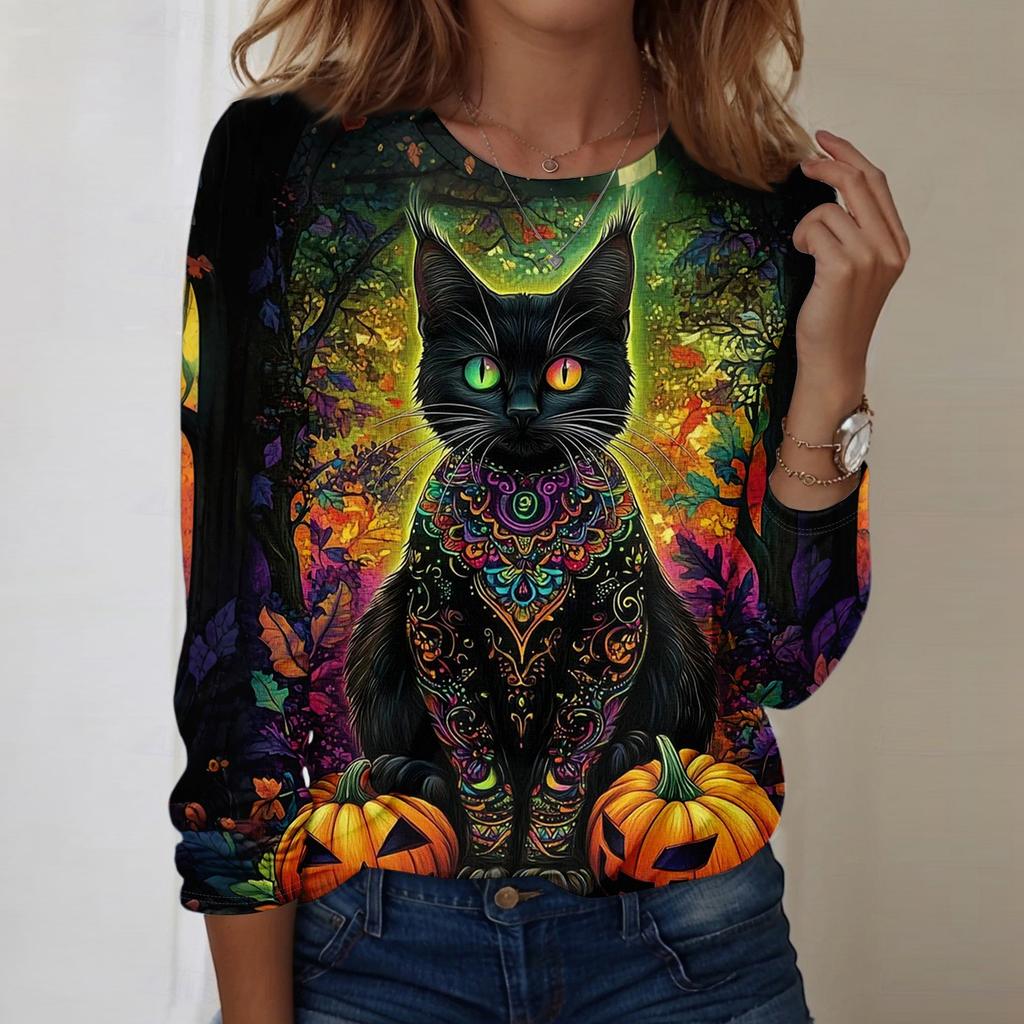 Women's Halloween Printed Round-neck Loose Long-sleeved Top