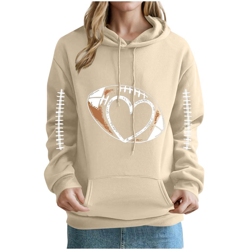 Women's Loose Comfortable Casual And Fashionable V-neck Rugby Print Long Sleeved Hooded Sweatshirt