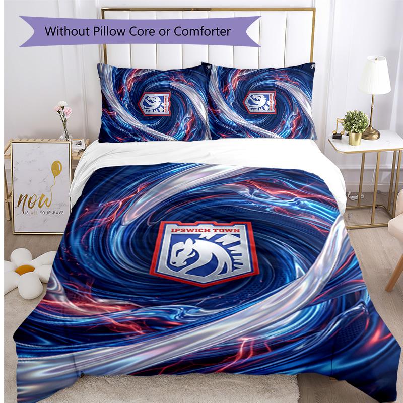Ipswich Town Fußball Bedrucktes 3-teiliges Bettwäsche-Set, Bequemes Hautfreundliches Schlafzimmer Bettbezug-Set