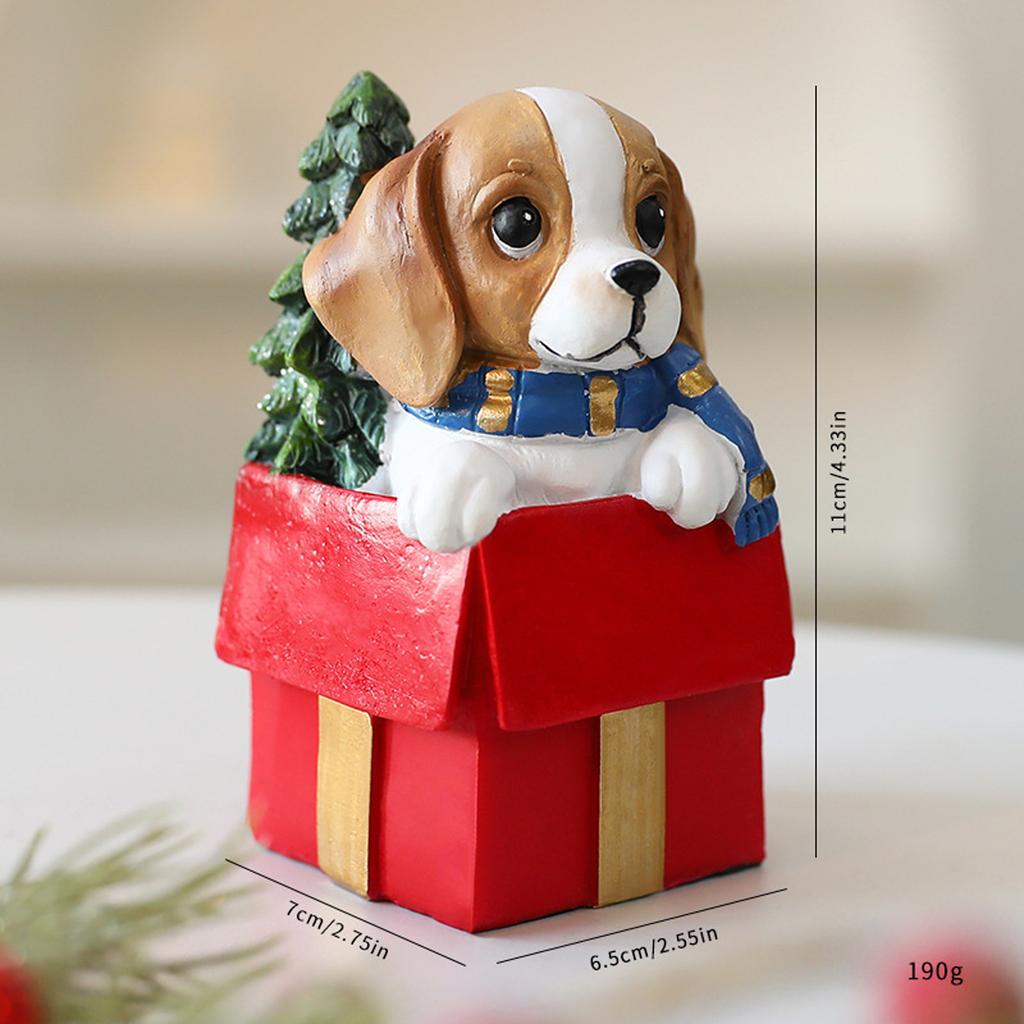 Christmas Ornament Puppy Gift Box Design Resin Material Multiple Styles Santa Hat Scarf Elements Festive Holiday Christmas Decor