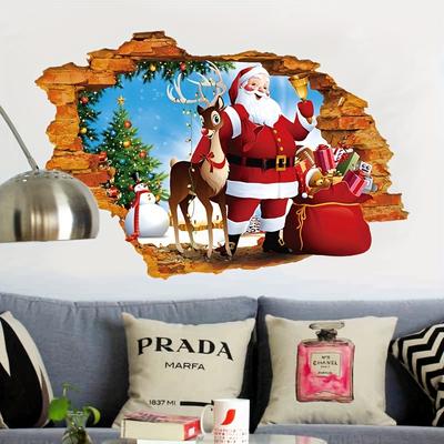 1pc Christmas Night Room Window Art Santa Claus Sleigh Deer Wall Stickers for Home Decorations Xmas New Year Gift Wallpaper