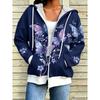 Felpa con cerniera, patchwork, alla moda, larga, casual da donna, stampa floreale, moda primavera ed estate