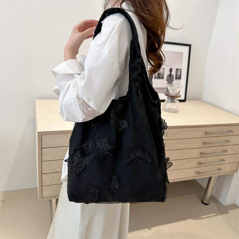 Stylish Black Canvas Tote Bag For Women 2024 Summer Fashion Large Capacity Trendy Design