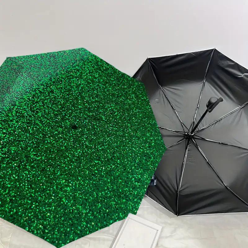 1pc Glitter Green Pattern Umbrella Design Automatic Opening and Closing Umbrella, High-quality Travel Umbrella, Lightweight and Portable, -23