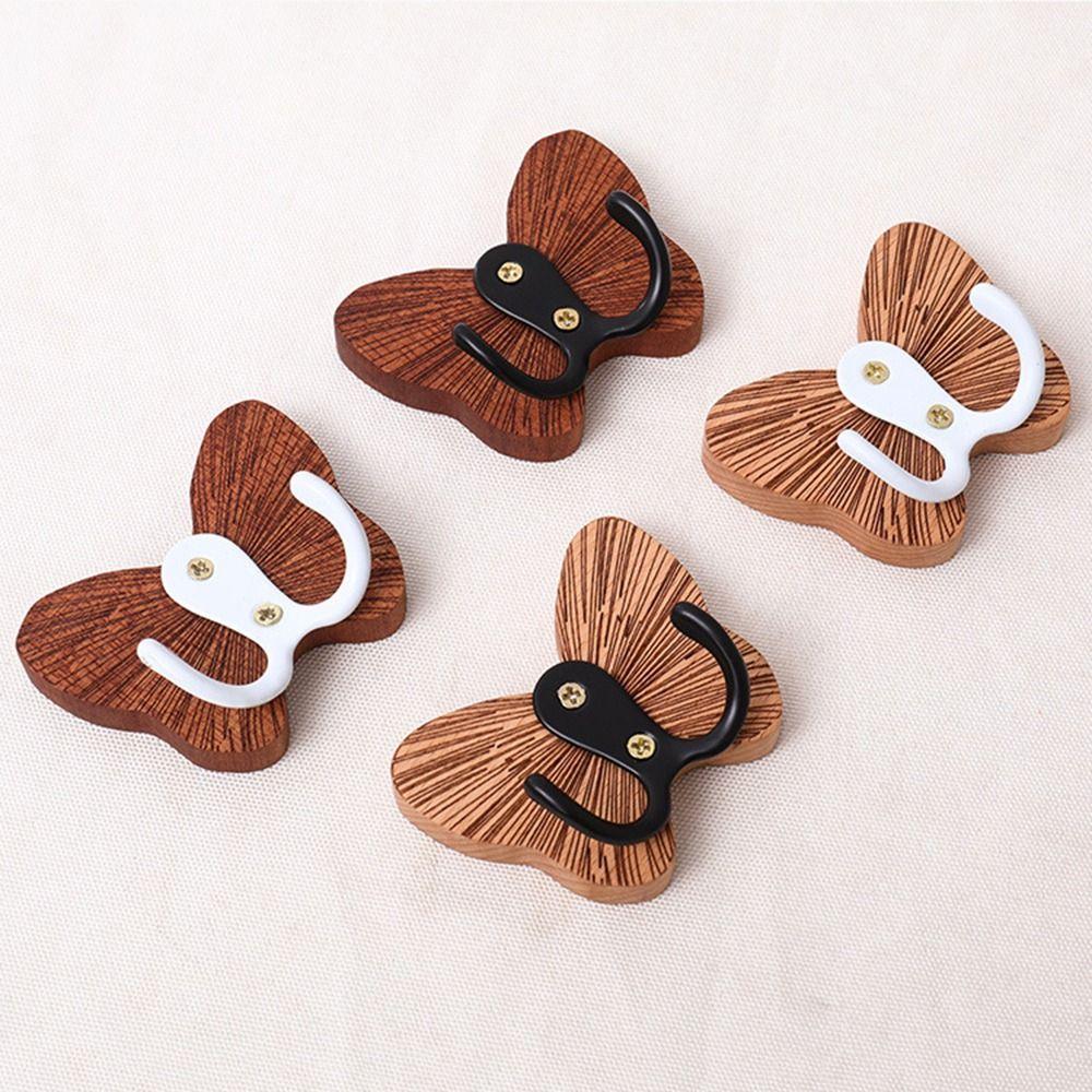 Butterfly Design Self-adhesive Coat Hanger Double Hook Hanging Key Holder Home Decoration