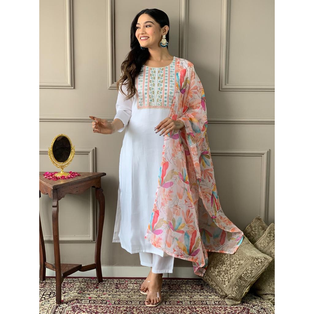 Indian Designer Kurti Pant Dupatta Set Women Bollywood Party Wear Salwar Suit VF-3011