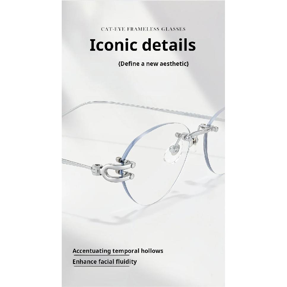 YIMARUILI Fashion Trendy Women's Cat Eyes Rimless Glasses Luxury Pure Titanium Ultra Light 9g Exquisite Eyeglasses Frame 25088WK