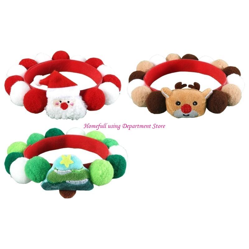 

3PCS Soft Plush Pet Collars Colorful Pompoms Christmas Theme Cats Collar Set for Festival Holiday Party Cats Dog Neckwear
