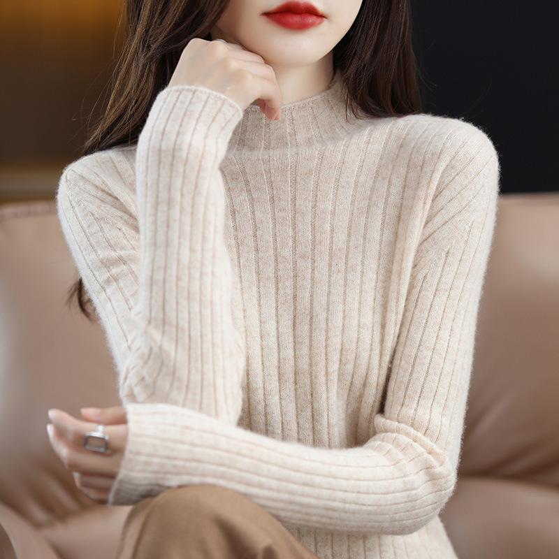 TIFICY Damenmode, lässig, Herbst/Winter, einfarbig, mit Aufdruck, langen Ärmeln, halber Rollkragen, Oberteile, Damenbekleidung, Wollstrickpullover