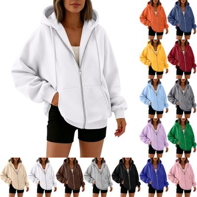 Women's Oversized Hoodie Zip Up Sweatshirt Casual Long Sleeve Drawstring Hooded Jacket Lightweight Pullover with Front Pockets for Everyday Wear