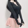 Korean Dongdaemun Sheer Slimming Long Sleeve Top for Women